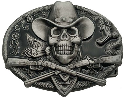 YONE Hebilla de cinturón Western Cowboy Skull Pirate Rifles Belt Buckle Negro