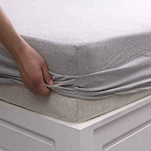 PURE ERA Jersey Knit Heather Cotton Fitted Bottom Sheet ONLY (No Flat Sheet or Pillow Shams) Deep Pocket Up to 15 to 20 Ultra Soft Comfy Breathable Grey King