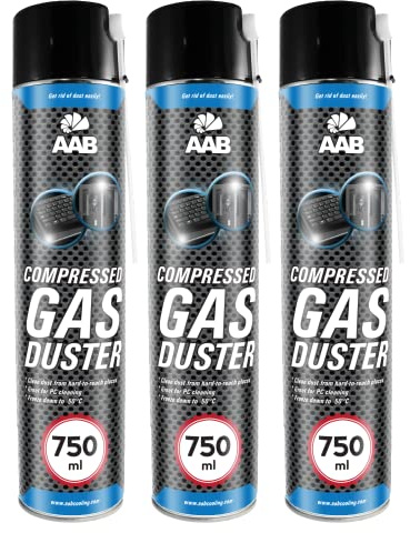 3 x AABCOOLING Compressed Gas Duster 750 ml - Dammdammburk för dator, tangentbord och annan kontorsutrustning, tangentbordstvätt, tryckluftsburk, luftfläkt, PC-spray, tryckluftspruta