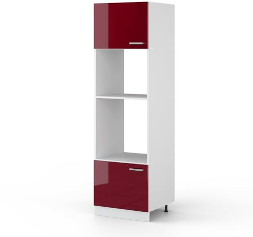Vicco Armoire Micro-Ondes R-Line, Rouge Brillant, 60cm | 2 Portes · ✓ Niche pour four · ✓ Niche pour micro-ondes · Pieds réglables en hauteur · Librement combinable