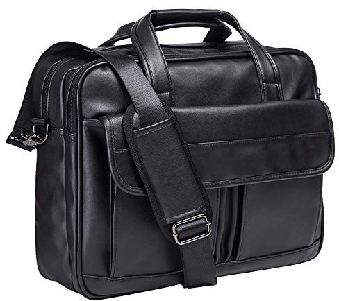 seyfocnia Herren Leder Messenger Bag 15,6 Zoll Laptop Aktentasche Business Satchel Computer Handtasche Schultertasche für Männer (Schwarz)