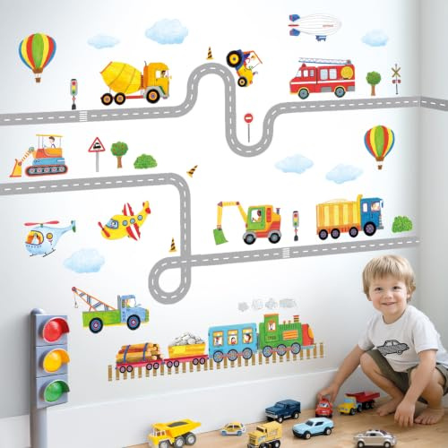 DECOWALL SG-2107 Konstruktionstransport på vägen Väggdekaler Väggdekaler Skal och pinne Avtagbara väggdekaler för barn Barnkammare Sovrum Vardagsrum
