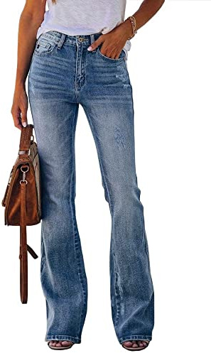 Koinshha Womens High Waisted Jeans Flare Stretch Boyfriend Casual Bootcut Denim Pants Size 16 A Light Blue