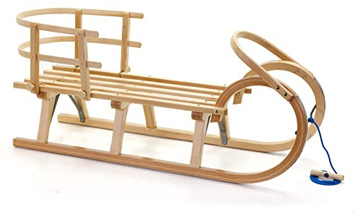 HolzFee Baran S-Plus 110 Hörnerschlitten Set mit Lehne Schlitten Holz