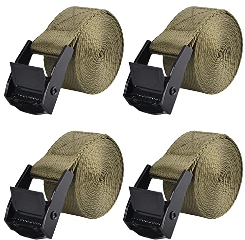 TRIWONDER Cam Buckle Tie Down Straps 4 Pack, 3m x 25mm Heavy Duty Lashing Straps with Quick Release, Adjustable for Truck, Motorcycle, Cargo, Trailer, Luggage (Green)