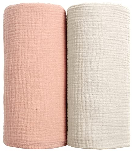 lulumoon Muslin baby swaddle filt - baby mjuk bomullsfilt neutral mottagningsfilt 2pack (persikorosa)