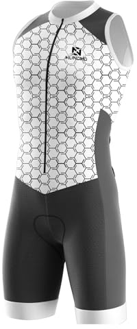 Tuta da Triathlon a Maniche Corte da Uomo, MTB Body Trisuit Cycling Skinsuit with Gel Pad per Nuoto/Corsa/Ciclismo, con imbottitura in gel (TYP-14,L)