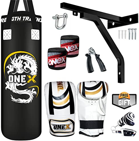 ONEX 3ft Punch Bag Heavy Filled Boxing Training Punching Gloves Fighting Hanging 13pcs Bracket set
