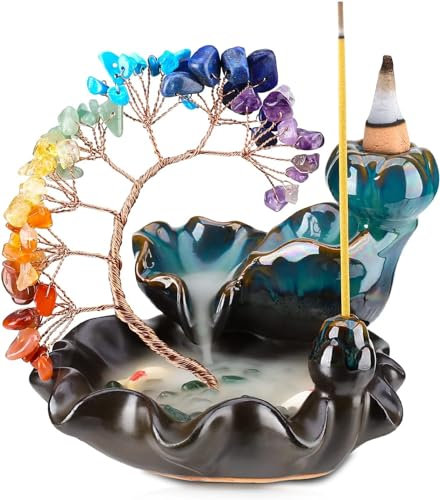Porta Incienso, Adorno del árbol de la Vida, Varillas de Incienso de Cristal y Latón, Incensario de Adorno de Aromaterapia del árbol de la Vida de 7 Colores para el Hogar, la Oficina, el Dormitorio