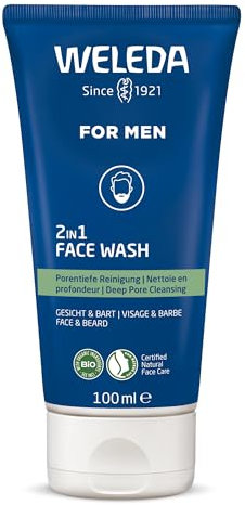 WELEDA - Gel nettoyant 2en1 visage et barbe Homme - Nettoie en profondeur, prévient les impuretés et réduit l'excès de sébum - NATRUE* - Vegan*** -100 ml