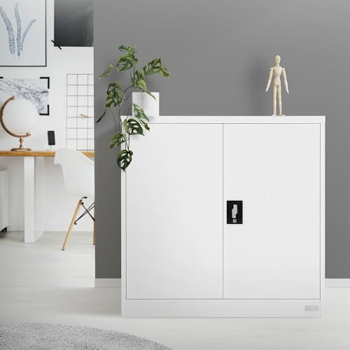 ML-Design Archivador de Oficina 90x40x90cm Acero Blanco Armario Independiente con Auxiliar Metálica con 2 Puertas y 2 Estantes Regulables en Altura Mueble para Almacenamiento Documentos