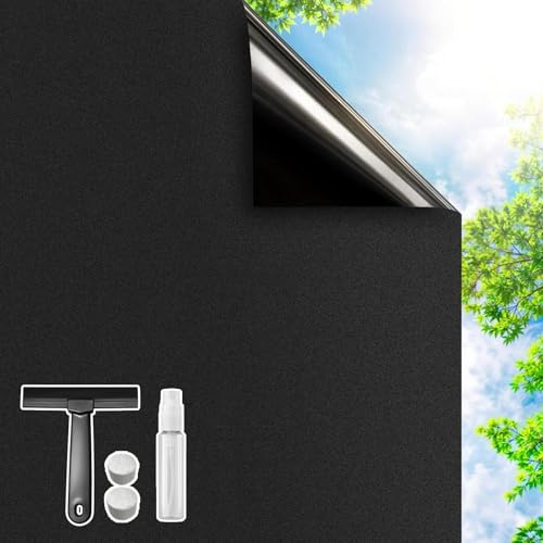 Mgood Pellicola Oscurante vetri Finestre 44.3x200cm, Opaca Nera Pellicola per Vetri Finestre Anti-rughe Elettrostatica Anti-UV Satinata Pellicola Privacy Finestre per Casa, Camera, Ufficio