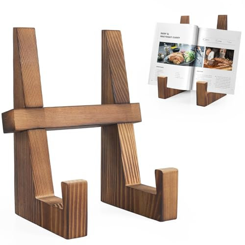BONUMVITA Soporte para libros de cocina de madera natural para encimera de cocina, soporte rústico para libros de cocina (8.8 pulgadas)