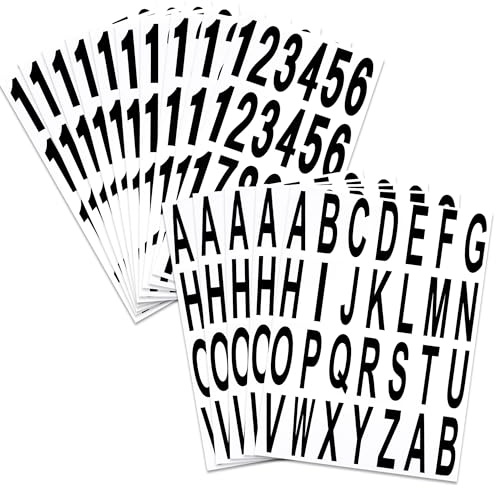 20 Feuilles/500 Pièces Lettres et Numérotés en Vinyle Autocollantes,Chiffres Adhesifs Autocollants Grands Imperméable pour Boîte aux Lettres Enseignes Porte Numéro d'adresse(Noir,76mm)