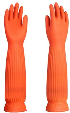 Qilerongrong Gants en caoutchouc longs pour laver la vaisselle dans la cuisine – Réutilisables et imperméables (rouge, 55 cm L)
