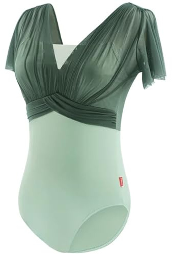 Ballet Jumpsuit Kvinna Balett Leotards Gymnastik Leotards Falska tvådelade V-rygg Korta ärmar Dans Leotard Baddräkt Balett Bodysuit for vuxna(Green,2XL height 175-180cm)