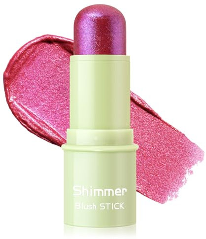 Boobeen Maquillage Crème Blush Stick, Blush Scintillant pour les Joues, Maquillage Blush Léger et Imperméable à L'eau Blush Wand, Facile à Estomper