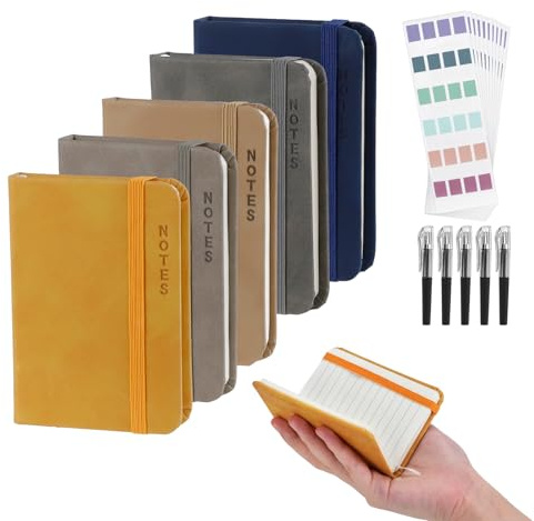 Mulaibdin 5 Pezzi Taccuino Tascabile, Taccuino Appunti A7, Quadernino Piccolo con Penna, Block Notes Piccoli con Segnapagina Adesivi, Mini Quaderno Appunti per Scolastiche,Ufficio,Diario,Viaggio (B)