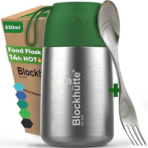 Blockhütte Thermo-Lunchbox aus Edelstahl I 530 ml I Thermoskanne für warme Lebensmittel bis zu 14 Stunden I auslaufsichere Lunchbox für Erwachsene und Kinder I Thermobehälter - Dunkelgrün