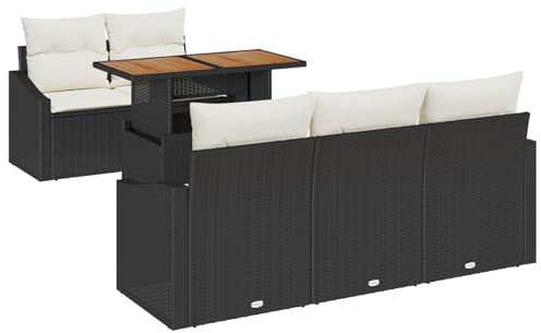 vidaXL Set di divani da Giardino 6 Pezzi con Cuscini Neri in Rattan Sintetico. Sedute comode per l'esterno, perfette per balconi e Patio. Questo Insieme è Ideale per Gruppi di terrazza e Lounge da g