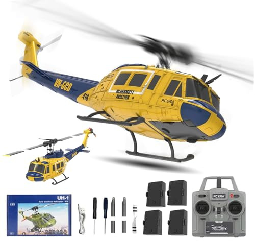 NULA RC ERA C032 UH-1 Huey RC Helicóptero, escala 1/48 6CH, 2,4G 6-ejes Gyro Avión teledirigido militar con mantenimiento de altitud de retorno 3D para adultos principiantes (RTF/ 4 batería)