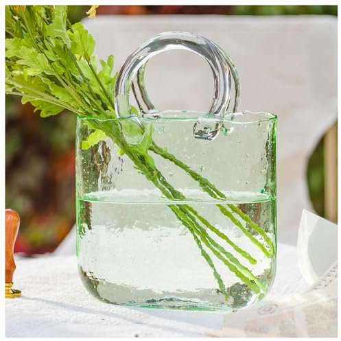 Vasi In Vetro A Forma Di Borsa, Con Bollicine Vaso A Forma Di Borsa Vaso In Vetro Per Fiori Ottimo Per Composizioni Floreali,Style1-Green