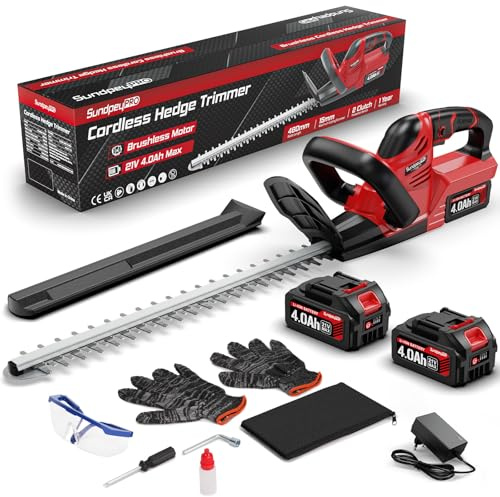 SundpeyPRO Cortasetos Bateria Cortasetos Electrico - 21V Sin Escobillas Corta Setos Jardin Electrico con 2x4.0Ah Baterías, 600W, 52cm Longitud Hoja, Distancia Entre Hoja 15.5mm, para Setos y Arbustos