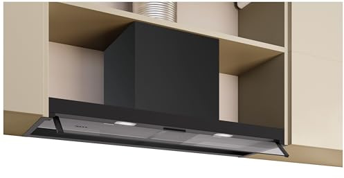 NEFF D95XCC2S0, N 50, hotte design intégrée, 90 cm, fabriquée en Allemagne, moteur à condensateur économe en énergie, double système de filtration, Easy Clean, verre transparent, noir mat