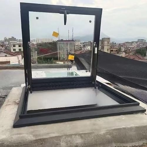 Fenêtre de Toit Plat Double Vitrage, Lucarne Aluminium avec Vérins à Gaz, Fenêtre Accès Toit pour Grenier, Terrasse et Garage(LxW 50 x 80cm)