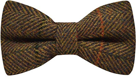 King & Priory Luxury Dijon Brown Herringbone Check Bow Tie, Tweed