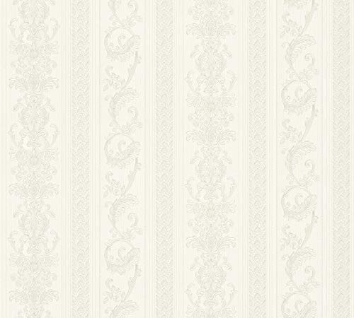 A.S. Création Hermitage 10 Vliestapete Barock-Optik 10,05 x 0,53 m – Creme, Grau, Silber– Tapete Ornamente Made in Germany – 335471