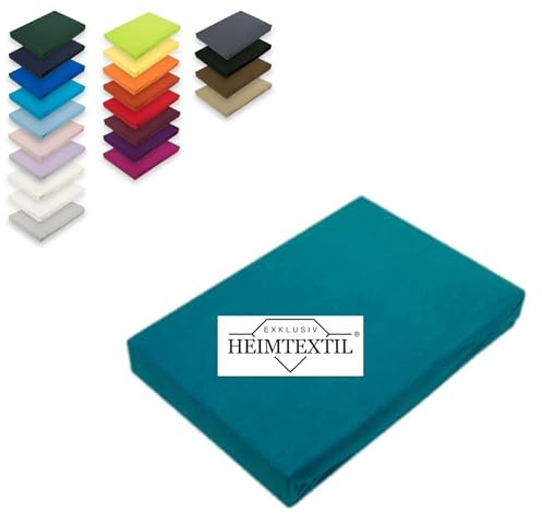 EXKLUSIV HEIMTEXTIL Marke Jersey Spannbettlaken 180-200 x 200 cm 100% Baumwolle Öko - Tex Zertifiziert, Markenqualität, Matratzenhöhe bis 25 cm, Petrol