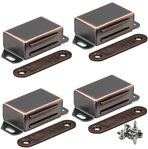 20 lbs Magnetic Door Catch, Heavy Duty Latch for Cabinets Shutter Closet Furniture Door, Stainless Steel Cabinet Catch, Oil Rubbed Bronze (4 Pack)