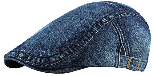 Kangqifen Mens Denim Flat Cap Cotton Gatsby Ivy Irish Hunting Newsboy Hat Adjustable Navy Blue