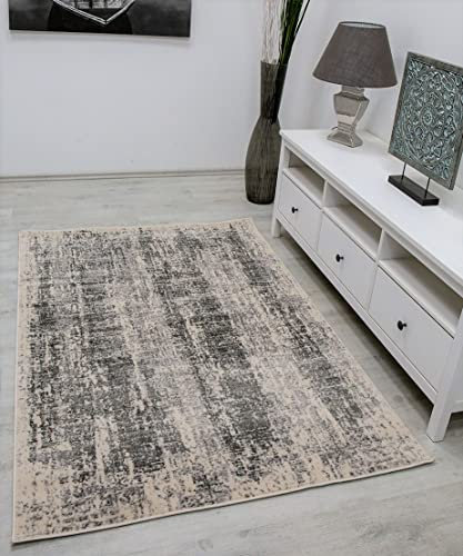 VIMODA Teppich Beige Grau Creme Abstrakt Vintage Look Wohnzimmer Kurzflor Designer Teppich, Maße:120x170 cm