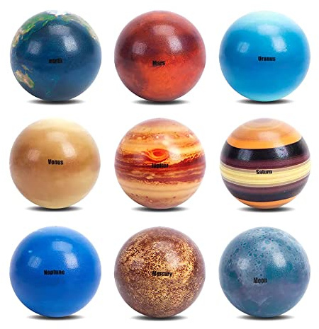 Planets Stress Balls, POTWPOT 9 Pieces Solar System Stress Balls Stress Relief Toys Sensory Balls for Children with Outer Space Theme Party Favors and Birthday Party Supplies