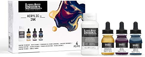 Liquitex Professional Encre Acrylique Flacon Set 3X30ml Couleurs Profondes + médium de lissage 118ml