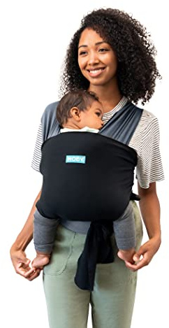 Moby Easy Baby Wrap - Baby Sling Carrier for Newborn to Toddler - Carrier Slings - Perfect Baby Holder for Mom & Dad - Adjustable for All Body Types - Can Carry Babies up to 33 lbs - Charcoal + Black