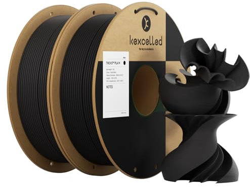 kexcelled Matte PLA 2,85 mm Filament, 2 Pack, 3D Drucker Filament +/- 0,03 mm, 2 kg Spule (4,4 lbs), Papprolle, PLA Bundle, Glanzfreie Farbe, Matt Textur, Schwarz