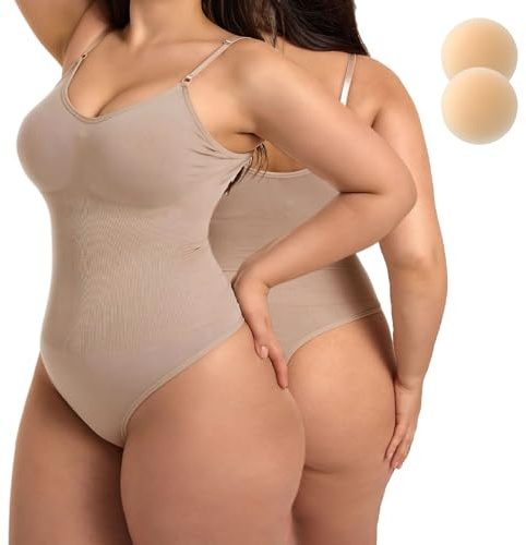 Merlvida Body Sculptant Femme String Dos Gaine Ventre Plat Tanga Invisible Amincissante Bodys Gainant Minceur Shapewear Bodysuit Shaper Lingerie Thong Spaghetti Strap