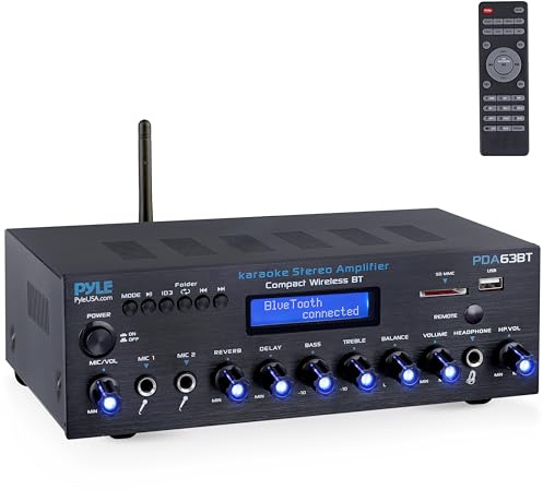 Pyle Wireless BT Stereo Amplifier - Multi Channel, 200 Watt Power, Home Audio Receiver System with FM Radio, BT, USB SD, AUX, RCA, Mic-in, BT and FM Antenna