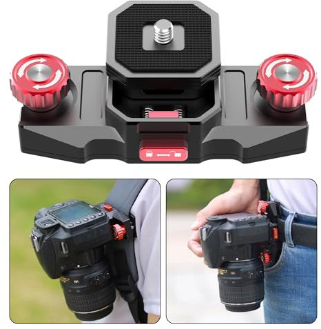 Taisioner Camera Clip with Plate Quick Release Capture Clamp System Backpack Strap Mount Holder for DSLR Digital Camera and Action Camera (Black with Red)