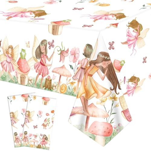 CANDY CHEF Fairy Party Tablecloth Fairy Birthday Party Table Cover 3Pcs Fairies Garden Table Covers Fairy Birthday Decorations for Fairy Elf Theme Baby Shower Supplies