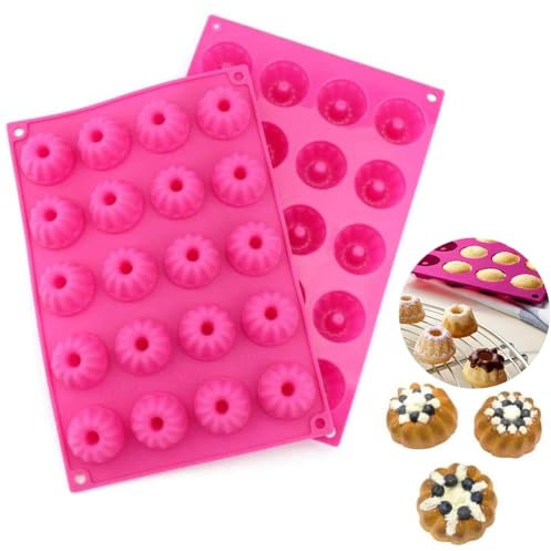 Aililong 2 mini stampi per ciambella in silicone – 40 fori piccolo Savarin forma antiaderente per mini muffin, torte, brownies e altro ancora, 29 x 19,5 x 2,2 cm