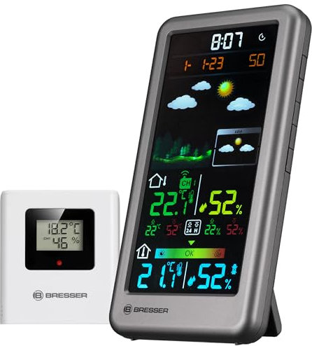 Stazione meteo Bresser wireless con sensore esterno previsione 48h termo-igro comfort interno argento