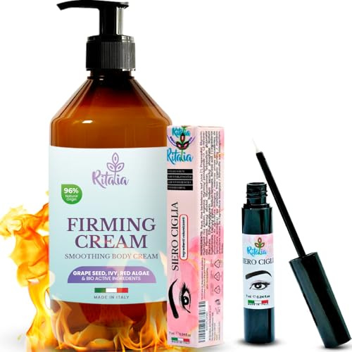 Ritalia® Stor 500ml Anti-cellulitkräm + serum lash för mage och höfter med BIO-ingredienser och koffein kraftfullt fettförbrännande, uppstramande, dränerande kräm för ben