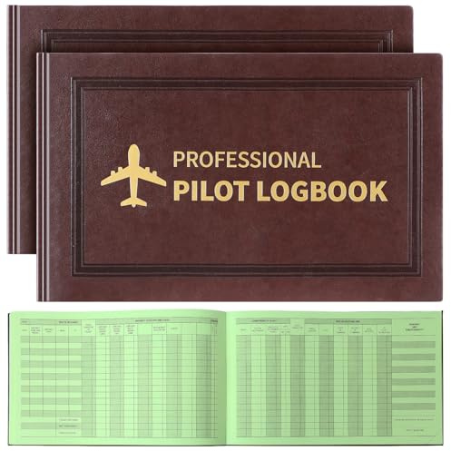 Gilprop 2 Pack Professional Pilot Logbook 128 Sheets Flight Logbook Brown Leather Hardcover Large Aircraft Record Book Aviation Gifts and Gear for Students Pilot