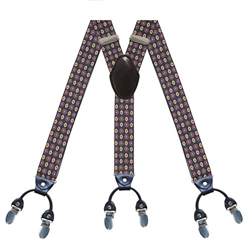 Bretelle da uomo con 6 clip resistenti Gamma di lunghezza elastica regolabile 76,2 - 124,5 cm y struttura posteriore per lavori pesanti, Tesoro rotondo in oro 18, taglia unica