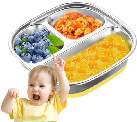 Plato De Acero Inoxidable, Plato De Niños De Acero Inoxidable - Placas De Metal Para Divididos - Platos Inquebrantables Que No Deslizan Paso, Suministros De