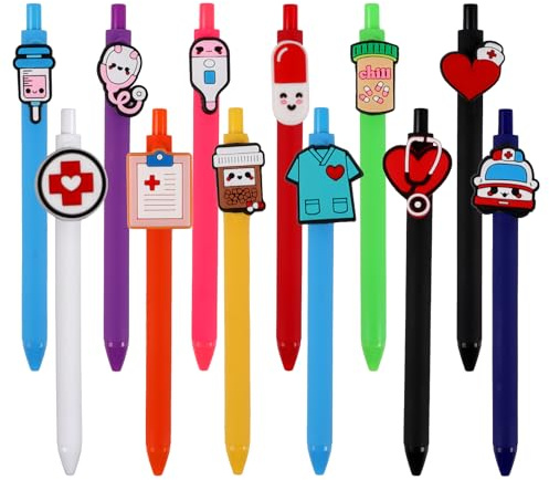 DIYASY 12 Pcs Cute Nurse Pens, Funny Nurse Accessories Pen Black Gel Ink Nursing Student Pens Set Prizes for Workers Office Supplies Gifts